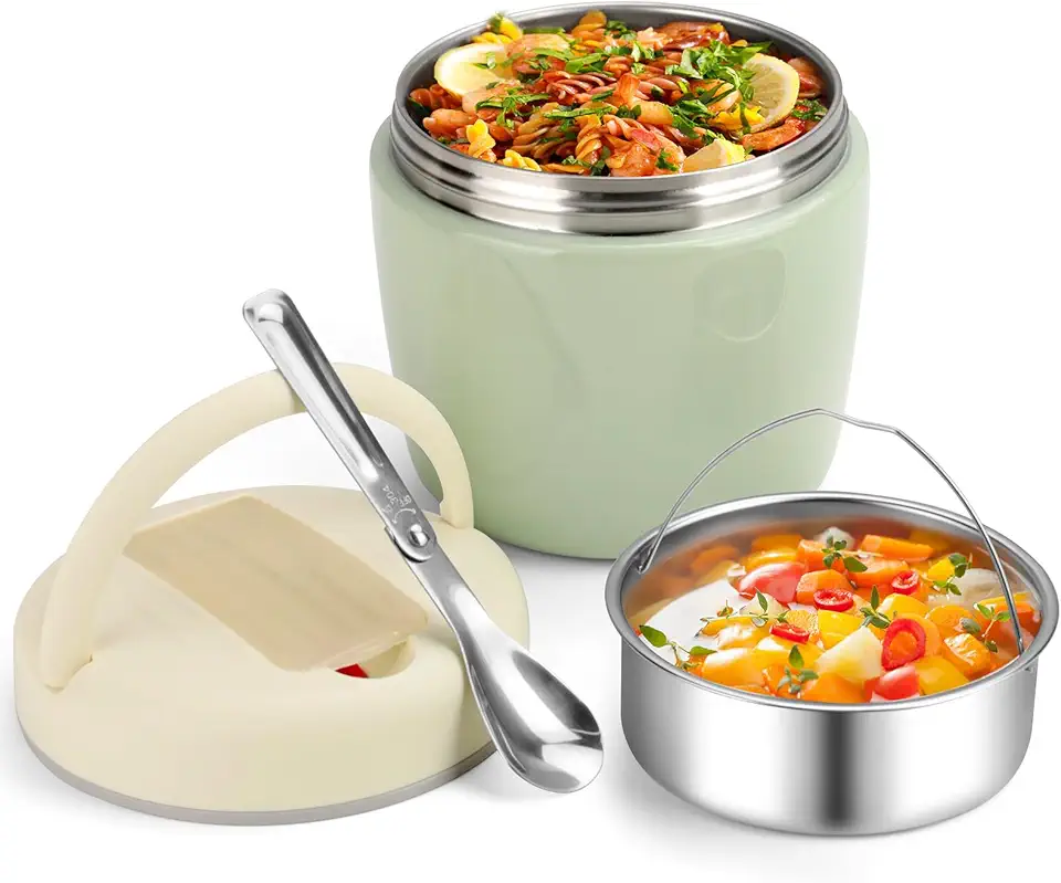 AiQInu Portapranzo Termico per Alimenti 1200ml con Isolamento Sottovuoto, Thermos Pappa BPA Free, Contenitore Termico per Alimenti Caldi con Cucchiaio Pieghevole e Manico Antiscivolo per conservare Global Recycled Standard