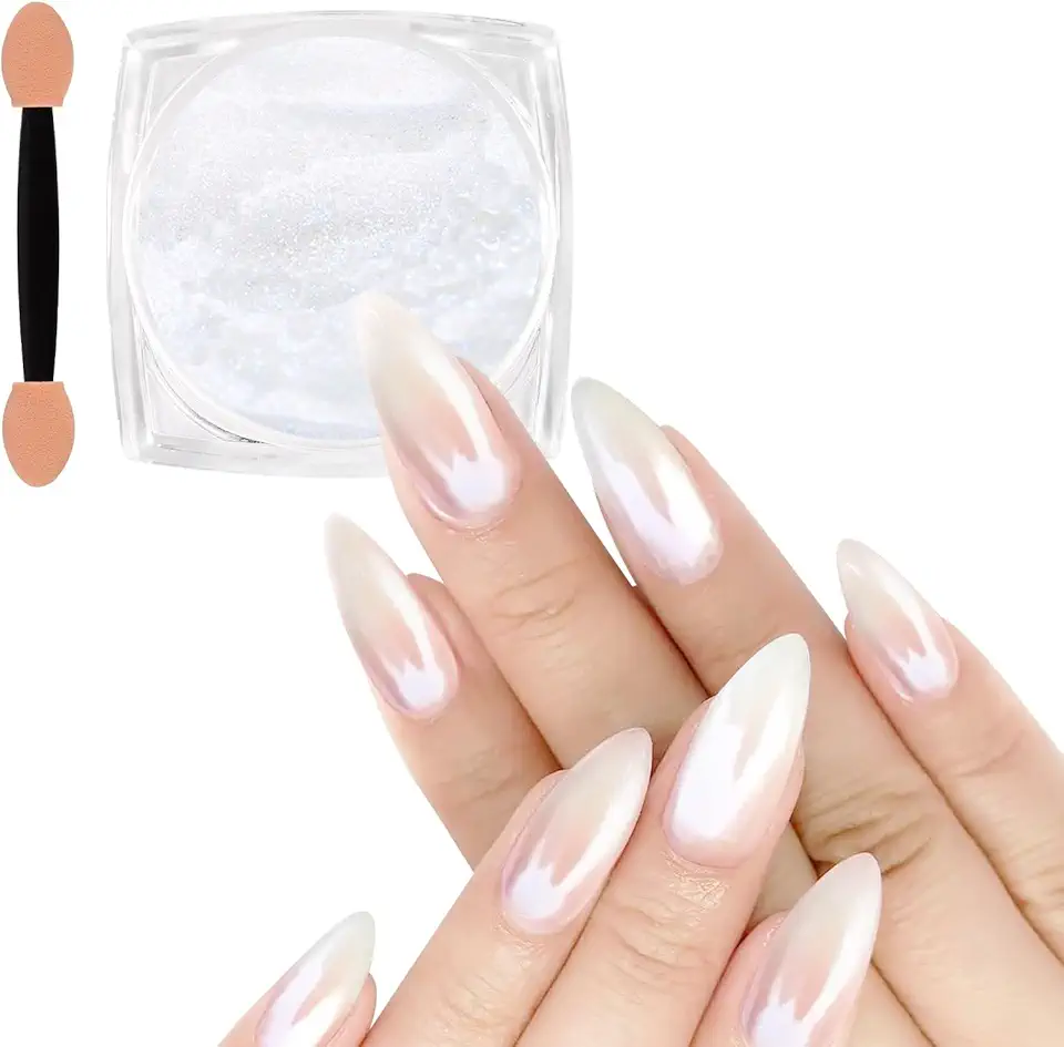 Allstarry Polvere per Unghie, Polvere Unghie Effetto Perla Bianco Brillantini Unghie Perla Glitter Unghie Trasparente Polvere Specchio Unghie Effetto Lucido e Shimmer Per Smalto Gel, Nail Art