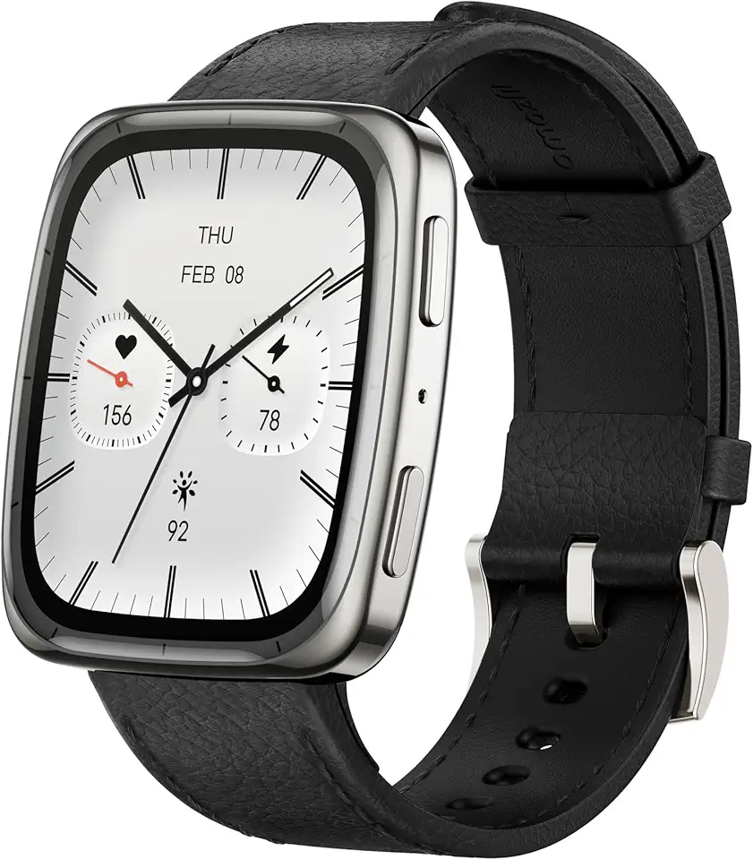 Amazfit Active 2 Smartwatch 1,75" AMOLED, Mappe Offline con GPS, Batteria 10 Giorni, 160+ Modalità Sport, Resistente all’Acqua, Monitoraggio Frequenza Cardiaca e Sonno per Android & iPhone, Pelle Nera