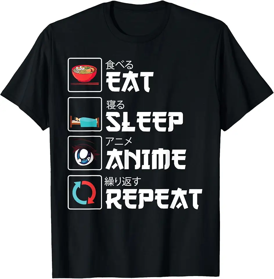 Anime Giapponese Kawaii Shirt Regalo Divertente Eat Sleep Anime Repeat Manga Anime Maglietta OEKO-TEX STANDARD 100
