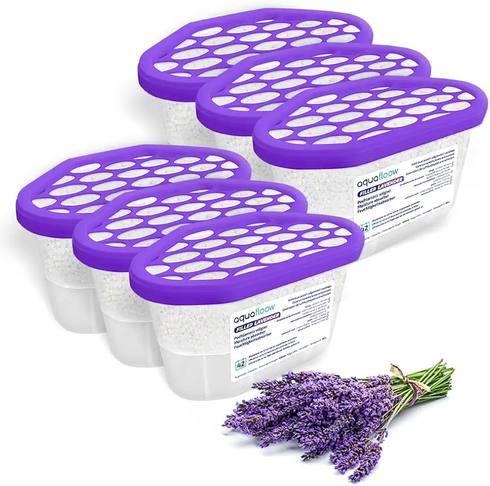 Aquafloow Assorbitore di Umidità per Ambienti 400 ml, Riduce l'umidità, 6 Pezzi LAVENDER | Neutralizzatore di Odori, Deumidificatore per Cucina, Armadio, Bagno e Studio