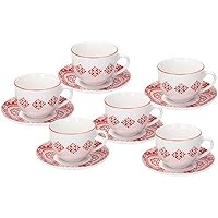 Avilia set 6 tazze con piattini in porcellana 90 ml
