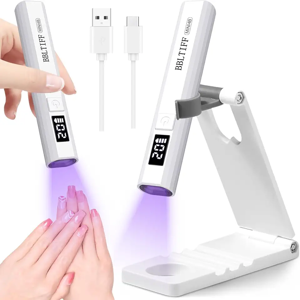 BBLTIFF Mini Lampada UV LED Unghie, Lampada per Unghie con Cavo di Ricarica USB e Supporto Pieghevole, Lampada Gel Unghie, USB Ricaricabile & 30/60S Timer, Lampada UV Unghie per ai Principianti