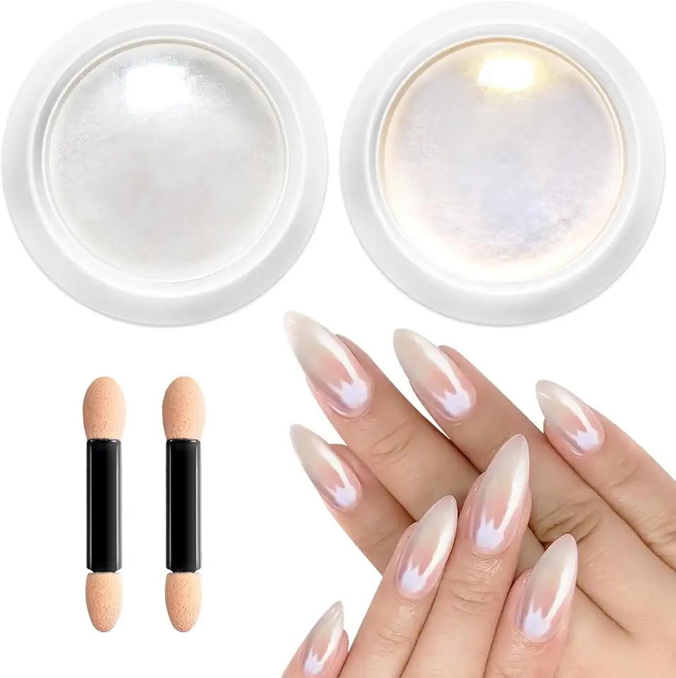 BISHENGYF 2 Polvere Unghie Effetto Perla, Pigmento in Polvere Cromato per Unghie Aurora Shimmer, Polvere Effetto Specchio per Unghie 【Alta Brillantezza】Polvere Glitter Unghie Olografica