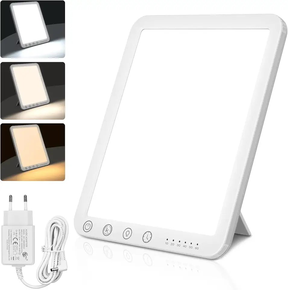 BOOTEEK Lampada per Terapia della Luce, 15000 Lux Lampada Sad UV-Free Lampada di Luce Diurna con 3Temperature di Colore, 6 Timer e 5 Livelli di Luminosità, Funzione di Memoria,180° Supporto Pieghevole