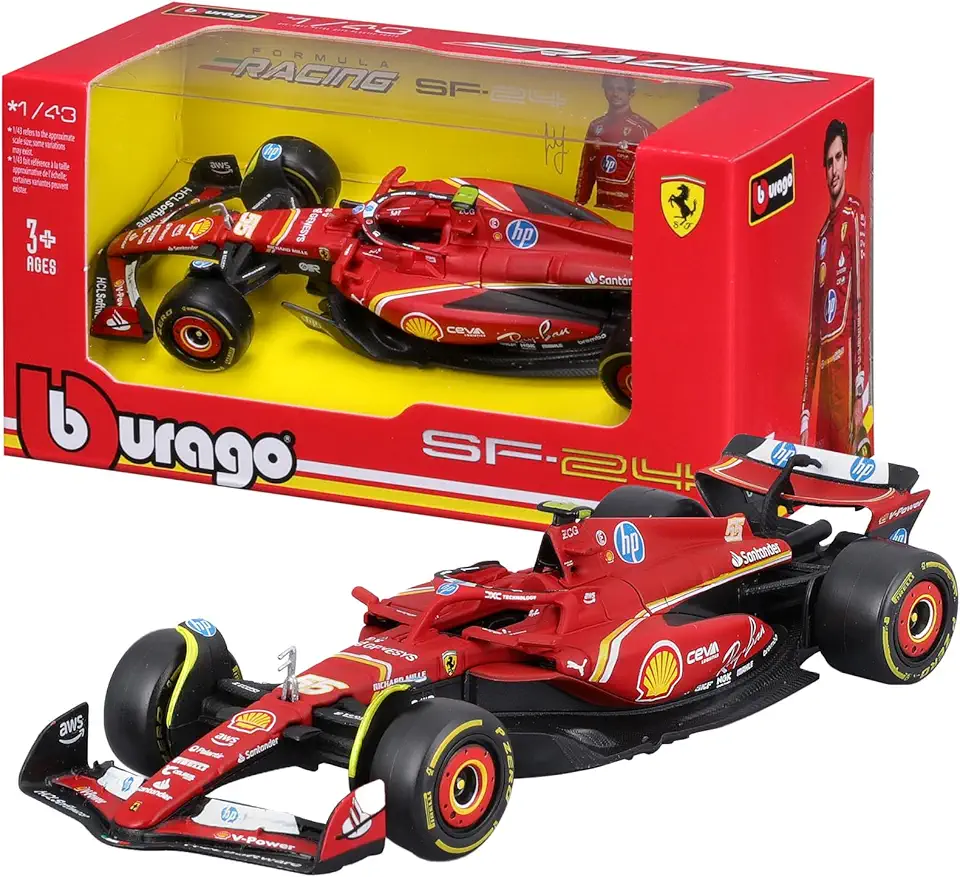 Bburago - Ferrari SF-24#55 Sainz - Modellino Realistico Auto F1 in Scala 1:43, Replica Diecast con Licenza Ufficiale Ferrari, Età Consigliata 3+ Anni