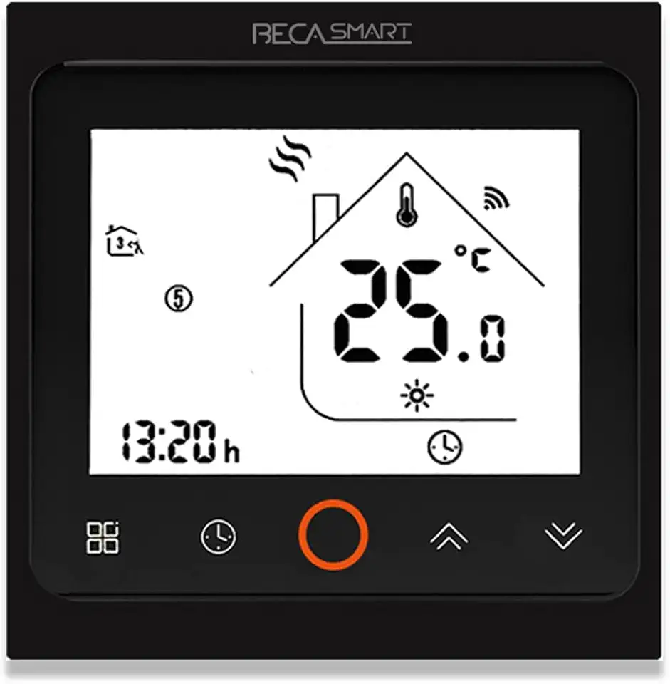 BecaSmart Serie 002 Termostato Smart WiFi per 3A Riscaldamento della caldaia LCD Touch Screen di controllo della programmazione intelligente con Assistente vocale Alexa/Google Home Nero