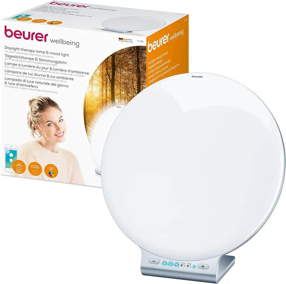 Beurer TL 100 Lampada SAD che simula la Luce Naturale del Giorno con doppia funzione luce da ambiente e connettibile con l'app Beurer LightUp
