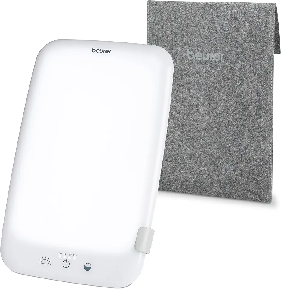 Beurer TL 35 Lampada SAD che simula luce diurna, con 3 temperature di colore per ritmo giorno-notte, 10.000 Lux, prodotto medicale, base rimovibile, bianco
