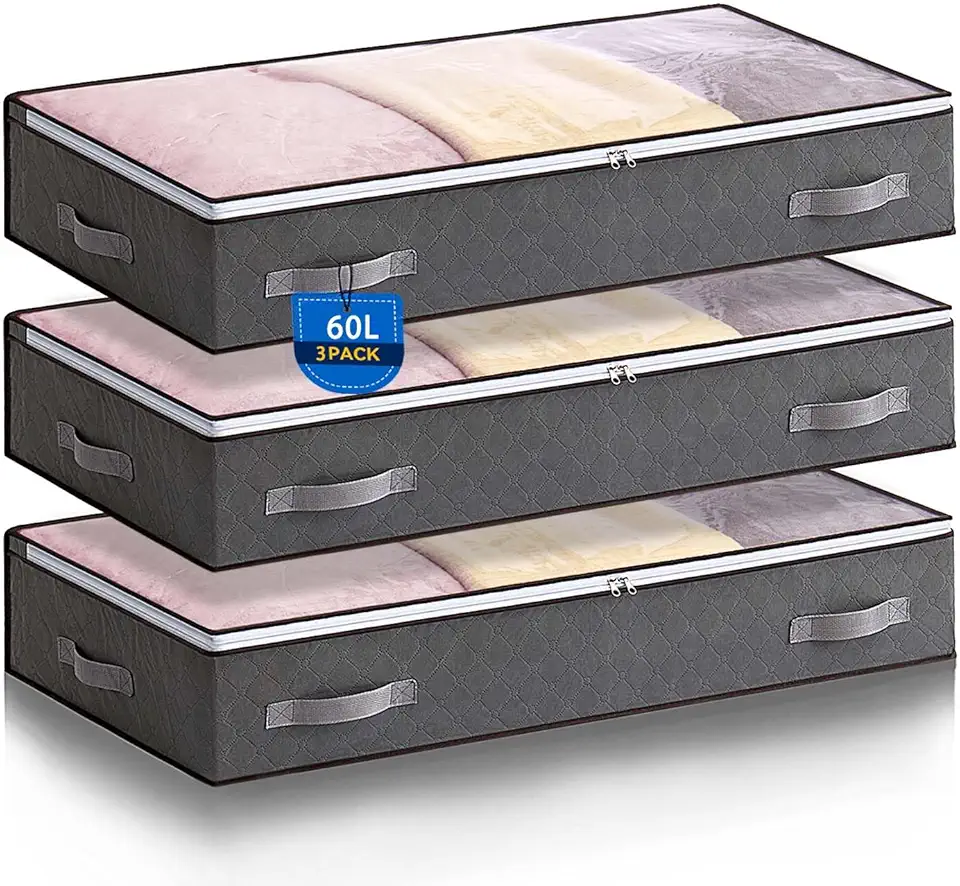 Boic 3 Pezzi 60L Contenitori Sottoletto Pieghevole, Scatole Per Armadio Pieghevole Sottoletto Per Coperte Con Coperchio E Finestra Trasparente Organizer Armadio Di Grande Capacità Per Camera Da Letto