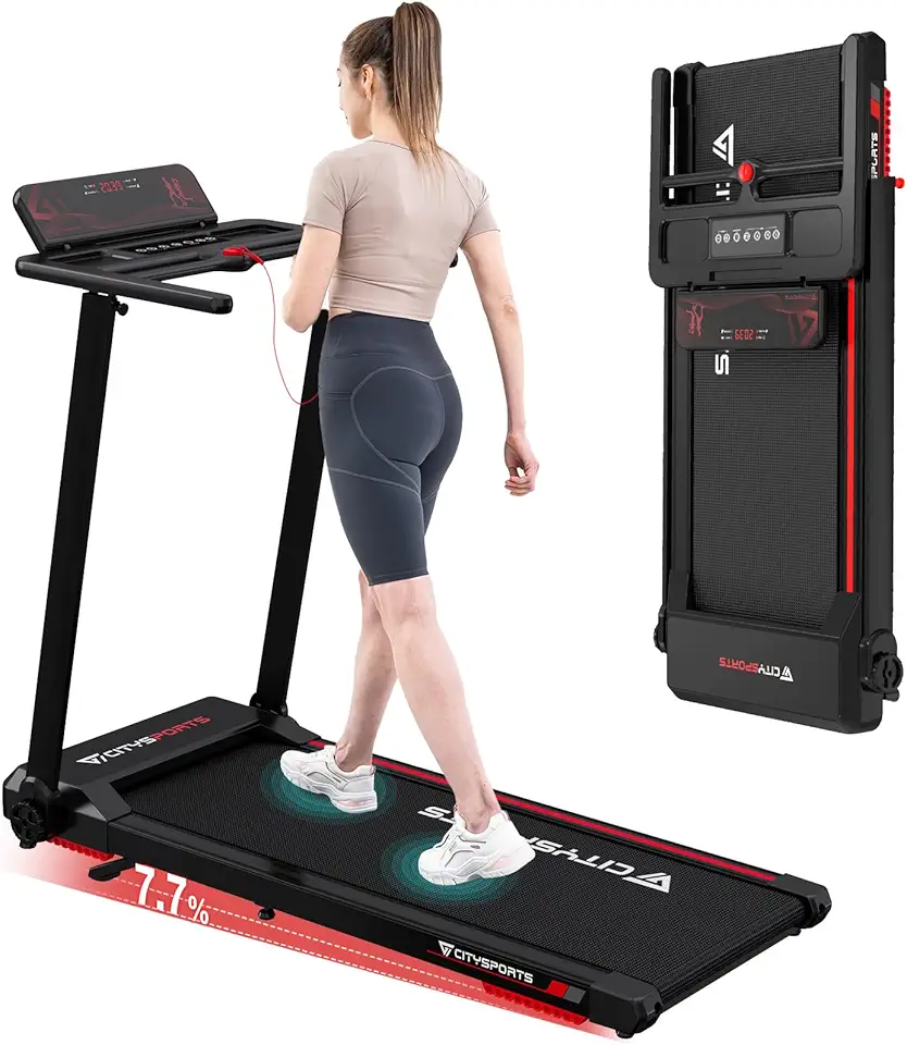 CITYSPORTS Tapis Roulant Elettrico Pieghevole 1-12km/h, Salvaspazio Con Display a LED, Supporto per App e Tablet a 360°, Compatto per Casa e Ufficio Global Recycled Standard