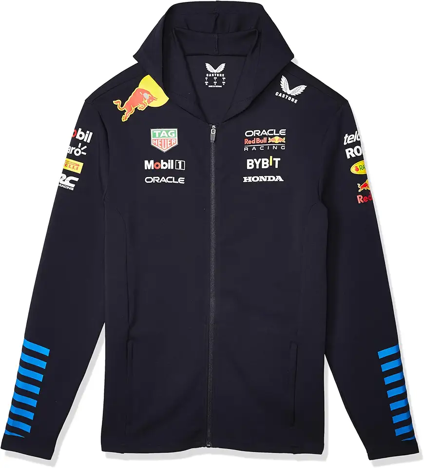 Castore Red Bull Oracle Racing - Felpa con Cerniera Replica - vestibilità Regolare, Loghi Trasferiti a Caldo, Design ORBR 20 - Uomo - Taglia S - Blu/Rosso