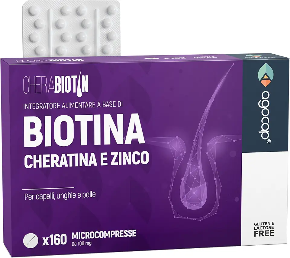 Cherabiotin, integratori a base di Biotina, Cheratina e Zinco. Vitamine per unghie e pelle. crescita capelli e anticaduta donna. 160 micro compresse, 5 MESI DI FORNITURA