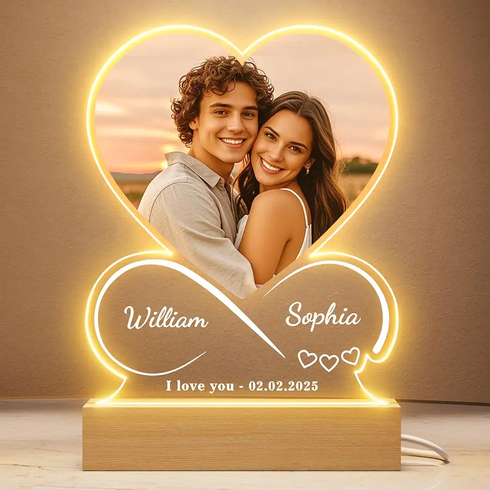 Cornice Cuore Infinito Personalizzata con Foto e Nomi – Idea Regalo Coppia – Regalo San Valentino per Donna e Uomo – Regalo Personalizzato per Lui e Lei, Anniversario o Compleanno
