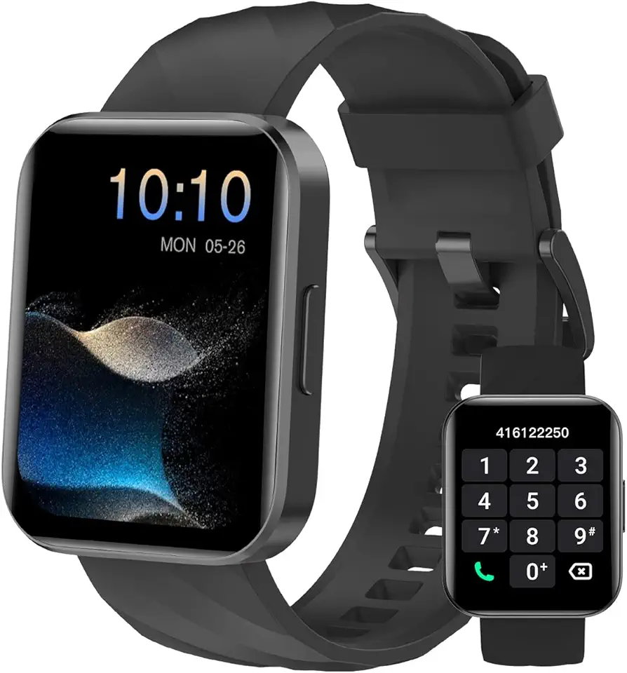 Dakofied Smartwatch Uomo Donna Chiamate Bluetooth Smart Watch con Contapassi Cardiofrequenzimetro da Polso Saturimetro Orologio Fitness Impermeabile IP68 Notifice di WhatsApp per Android iOS Nero Global Recycled Standard