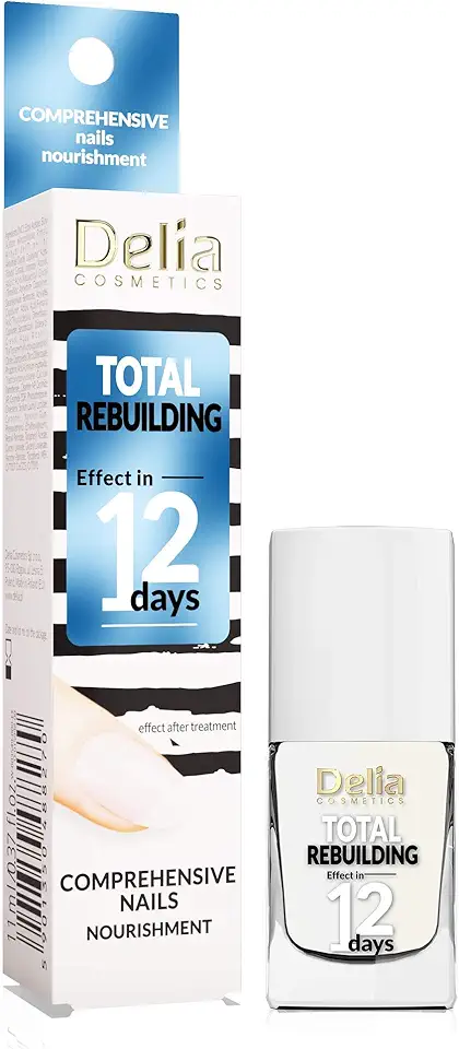 Delia Cosmetics – Trattamento per unghie – Ricostruzione totale – Ricostruente e rinforzante per unghie danneggiate e fragili – Calcio e vitamine – Unghie bianche e nutrite – 11 ml