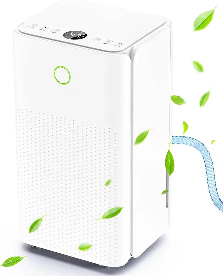 Deumidificatore 12L/24H, Deumidificatore Casa Muffa Portatile per Asciugatura Biancheria, Silenzioso, Modalità Auto/Asciugatura/Sleep, Display Umidità, Timer, Scarico Continuo, per Bagno Cantina