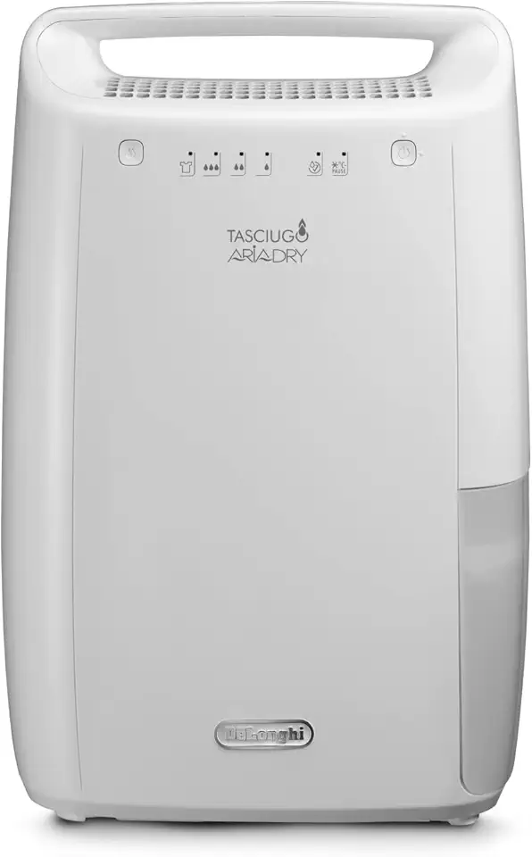 De'Longhi Tasciugo AriaDry Deumidificatore DEX210SF, Deumidificatore Portatile con Sistema di Filtrazione a 3 Azioni, Funzione Asciutto, Umidificazione 14L/Giorno, R290, Serbatoio Rimovibile, Bianco