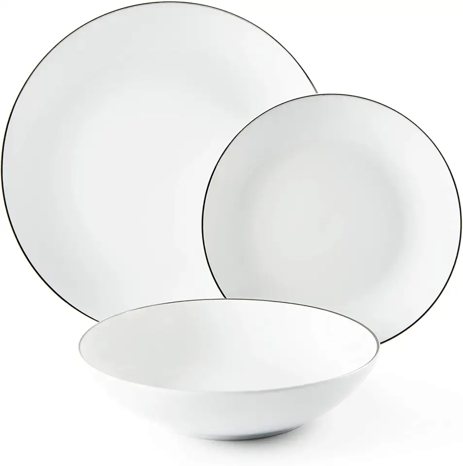Excelsa Platinum Servizio Piatti 18 Pezzi, Porcellana, Bianchi con Bordo Argento