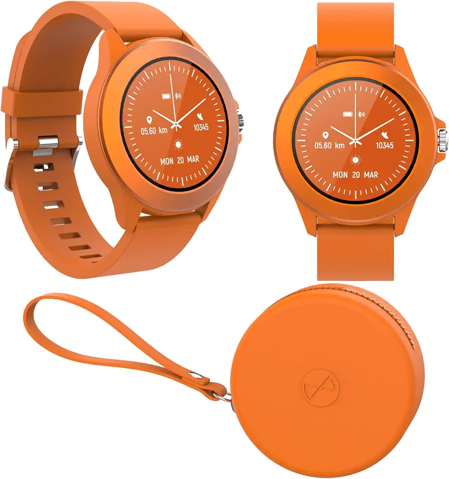 FOREVER Colorum CW-300 Arancia Smartwatch IP68 Impermeabile - Cardiofrequenzimetro Contapassi Monitor del Sonno Calorie - Lunga Durata Batteria - Orologio Sportivo Android/iOS Unisex Design Elegante
