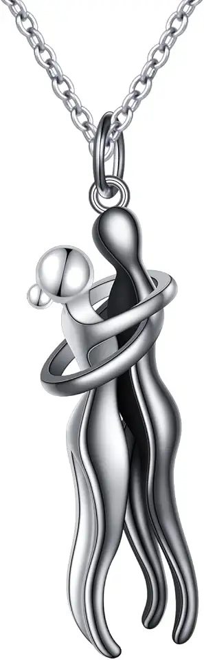 Flyow Collana in argento Sterling 925 con ciondolo a forma di coppia, gioiello per anniversario, per lui e lei, regalo per uomini, donne, ragazzi e ragazze, 18+2 adjustable length, Argento sterling