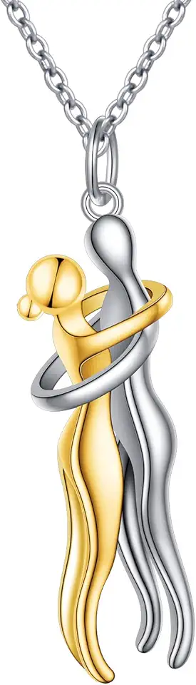Flyow Coppia di abbracci, collana in argento sterling 925, 14 carati, per l'anniversario, per lui e per lei, Argento sterling