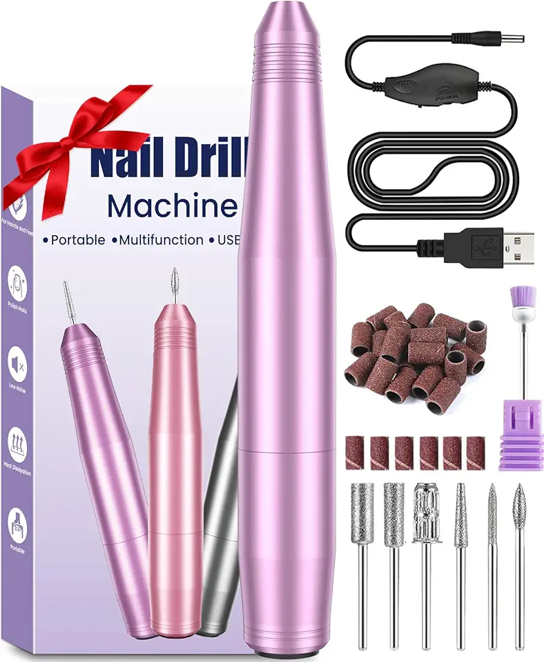 Fresa per Unghie Professionale, BICKON Manicure Elettrico e Pedicure Set con 6 Punte, Sicuro e Silenzioso, 0~20000 RPM Velocità Regolabile, Portatile Fresa Unghie in Gel per Casa Salone Regalo