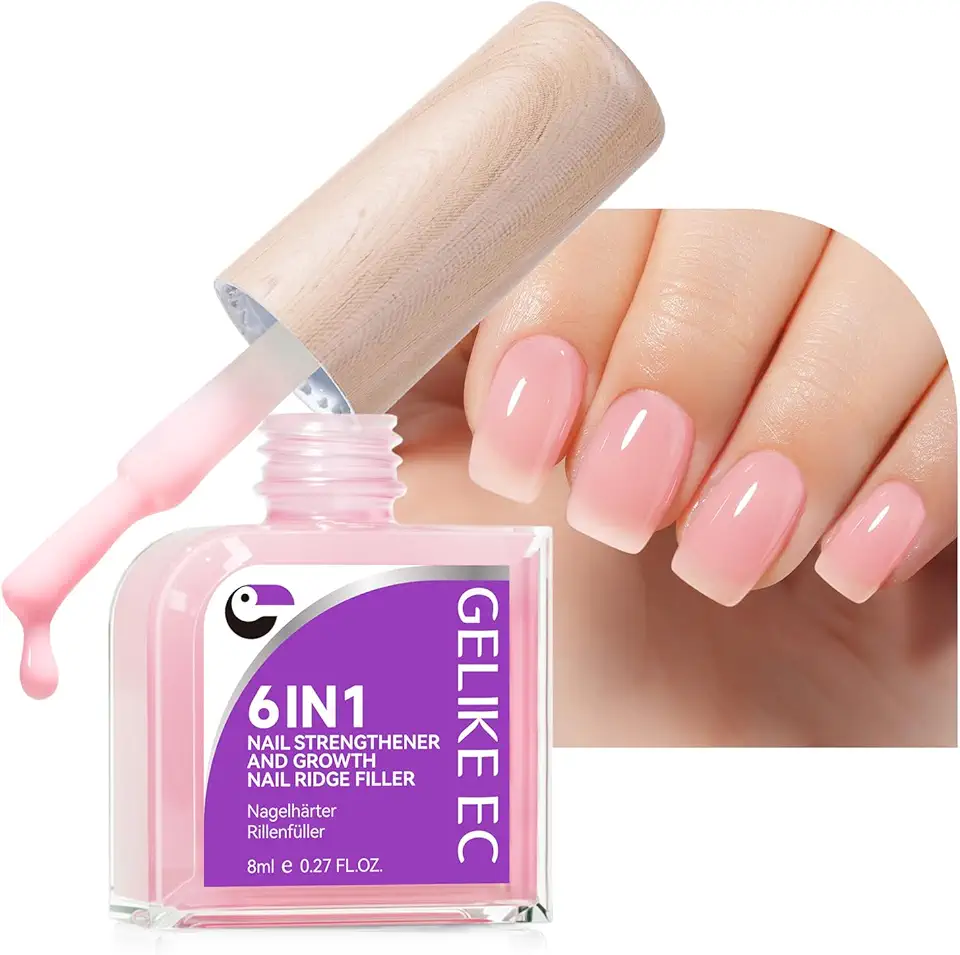 Gelike ec Smalto Indurente per Unghie Forti e Crescita, Cura della Base Smalto per Ripieno delle Onde delle Unghie, per Riparare Unghie Deliate e Fritte, Smalto Colore Rosso Naturale Morbido