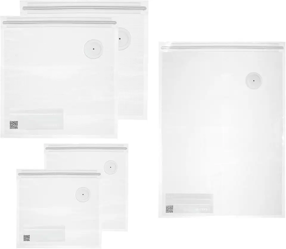 Guzzini - SAVE-IT Set 5 Sacchetti per Sottovuoto Riutilizzabili, 2 Misura M 21x22, 2 Misura L 30x34, 1 Misura XL 45x32 - Trasparente - 12340252
