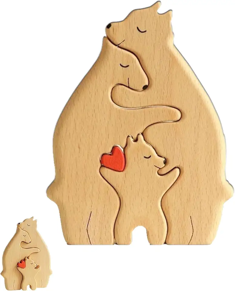 HPiano Puzzle Per La Famiglia Di Orsi In Legno, Puzzle Con Famiglia Di Orsi In Legno, Puzzle personalizzato con famiglia di orsi in legno, Family Members Bear Family Wooden Art Puzzle