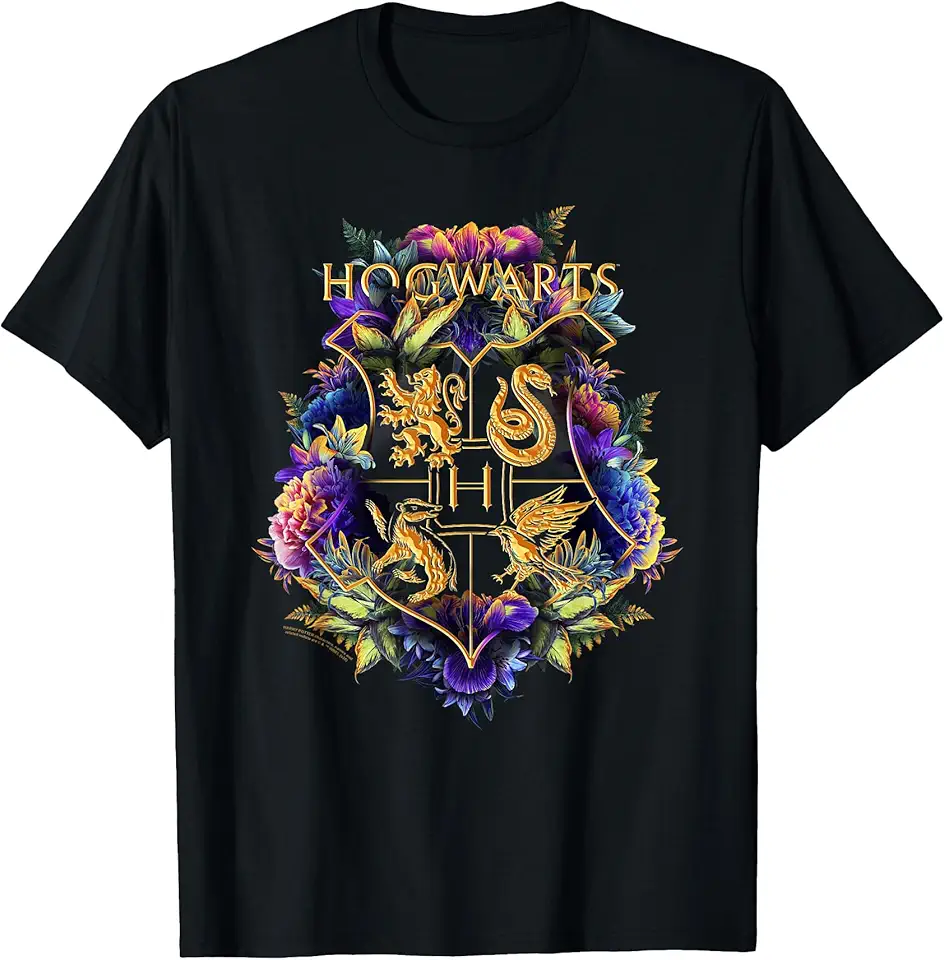 Harry Potter Hogwarts Multi-Colored Floral Crest Maglietta OEKO-TEX STANDARD 100