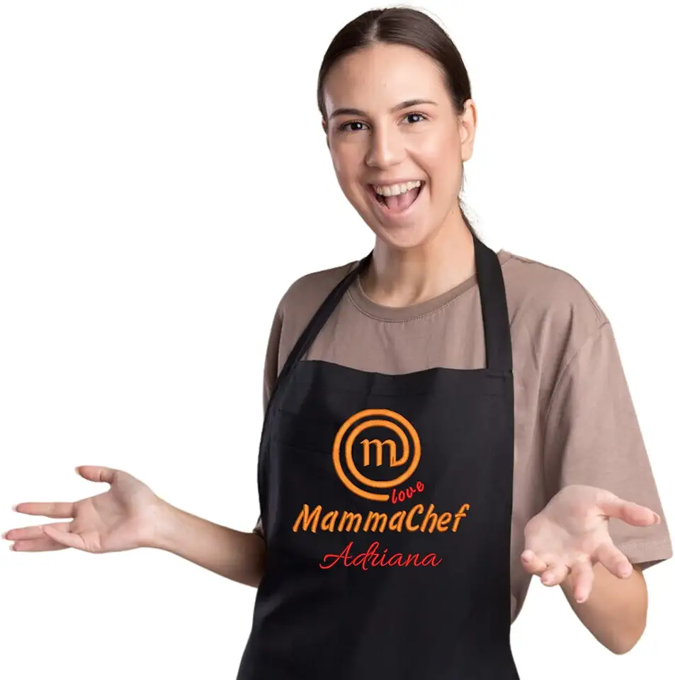Hole Gadget ® | Grembiule Personalizzato Festa della Mamma Chef con Ricamo da Cucina con Nome Idea Regalo Personalizzata Donna Ricamato Made in Italy Divertente