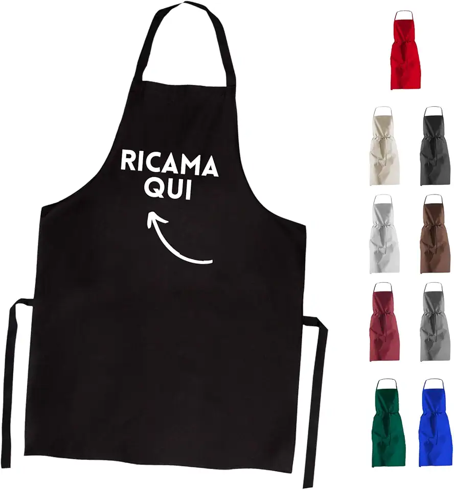 Hole Gadget Grembiule Personalizzato con Ricamo da Cucina con Nome e Disegni per Barbecue Idea Regalo Uomo e Donna Ricamato Made in Italy