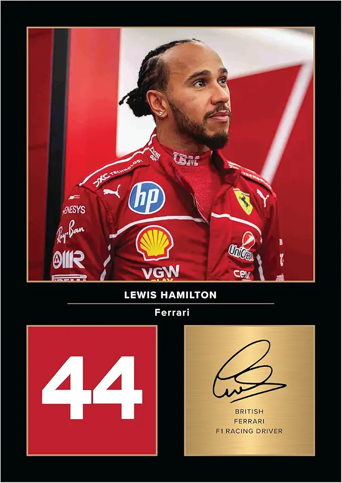 Icons Wall Art Foto stampata di Lewis Hamilton Ferrari Racing, formato A4, idea regalo per i fan di Formula 1, riproduzione digitale, senza cornice
