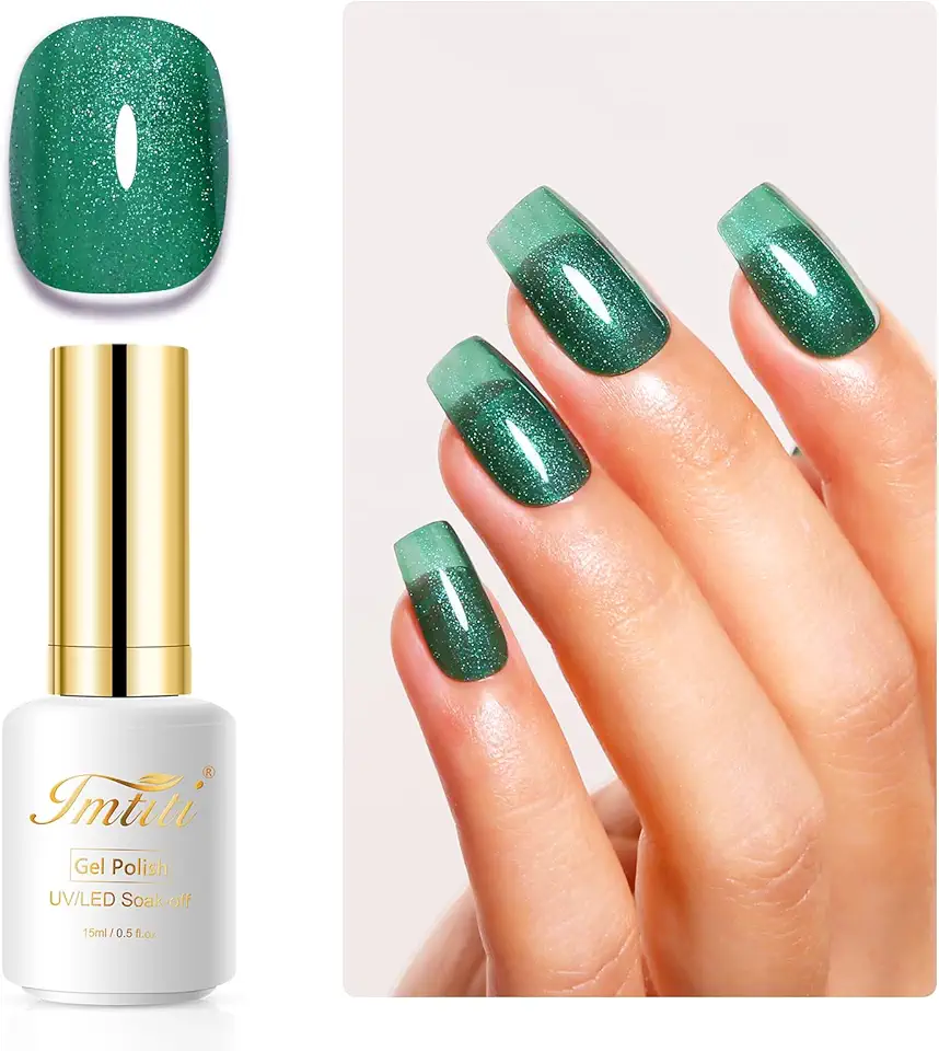Imtiti Smalto Semipermanente Glitter, 15ML Verde Natale Iridescente Glitter Smalto Semipermanente Unghie UV Led Soak Off Smalto Gel Unghie Naturale Gel Nail Polish Per Domestico