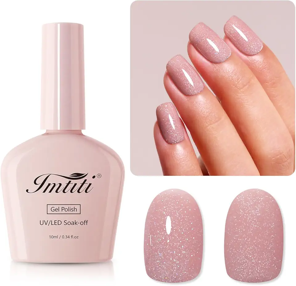 Imtiti Smalto UV glitterato, 10 ml, con glitter iridescenti nudi, UV, soak off, LED, smalto per unghie, autunno, inverno, fai da te, per manicure, salone in gel