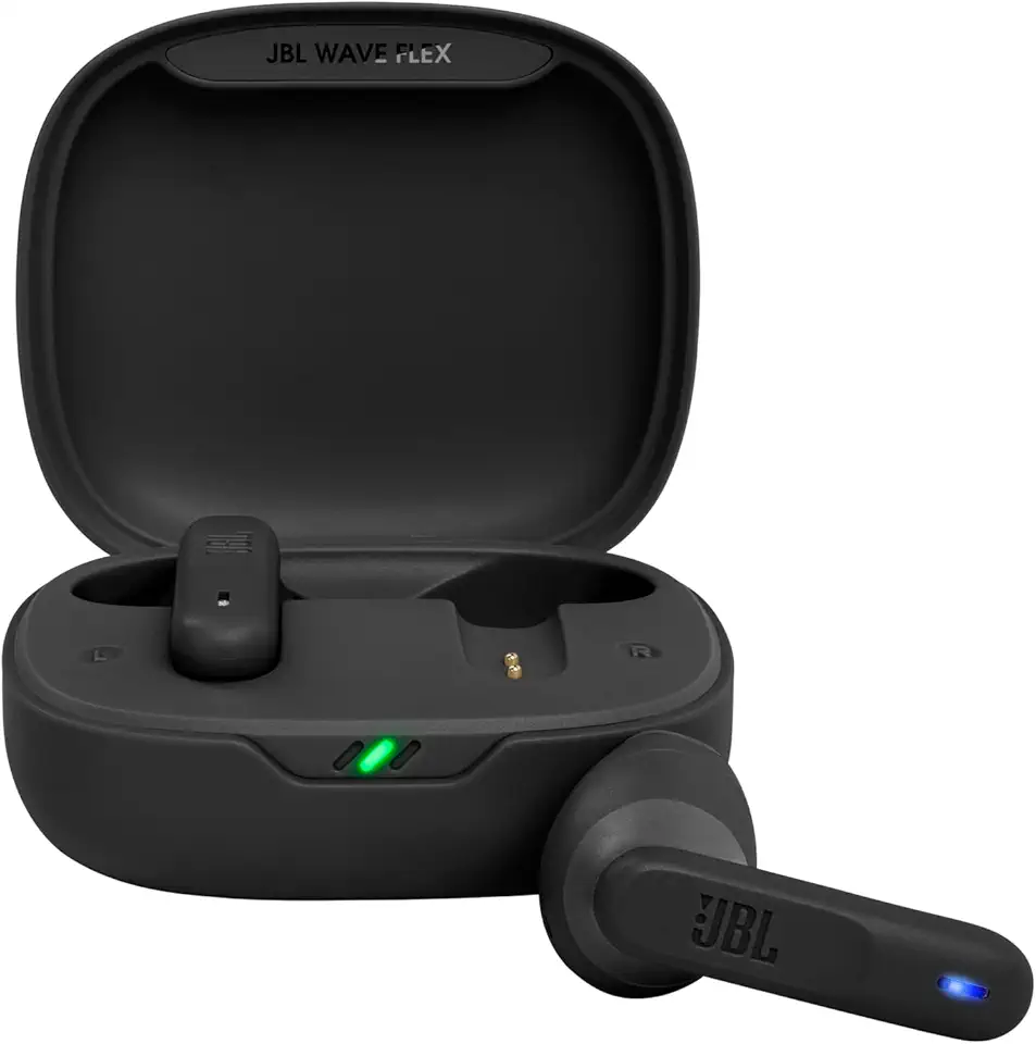 JBL Wave Flex Auricolari Wireless In-Ear Bluetooth, Waterproof IP54 e Antipolvere IPX2, Deep Bass Sound, Tecnologia TalkThru e AmbientAware, Fino a 32 h di Autonomia, Nero