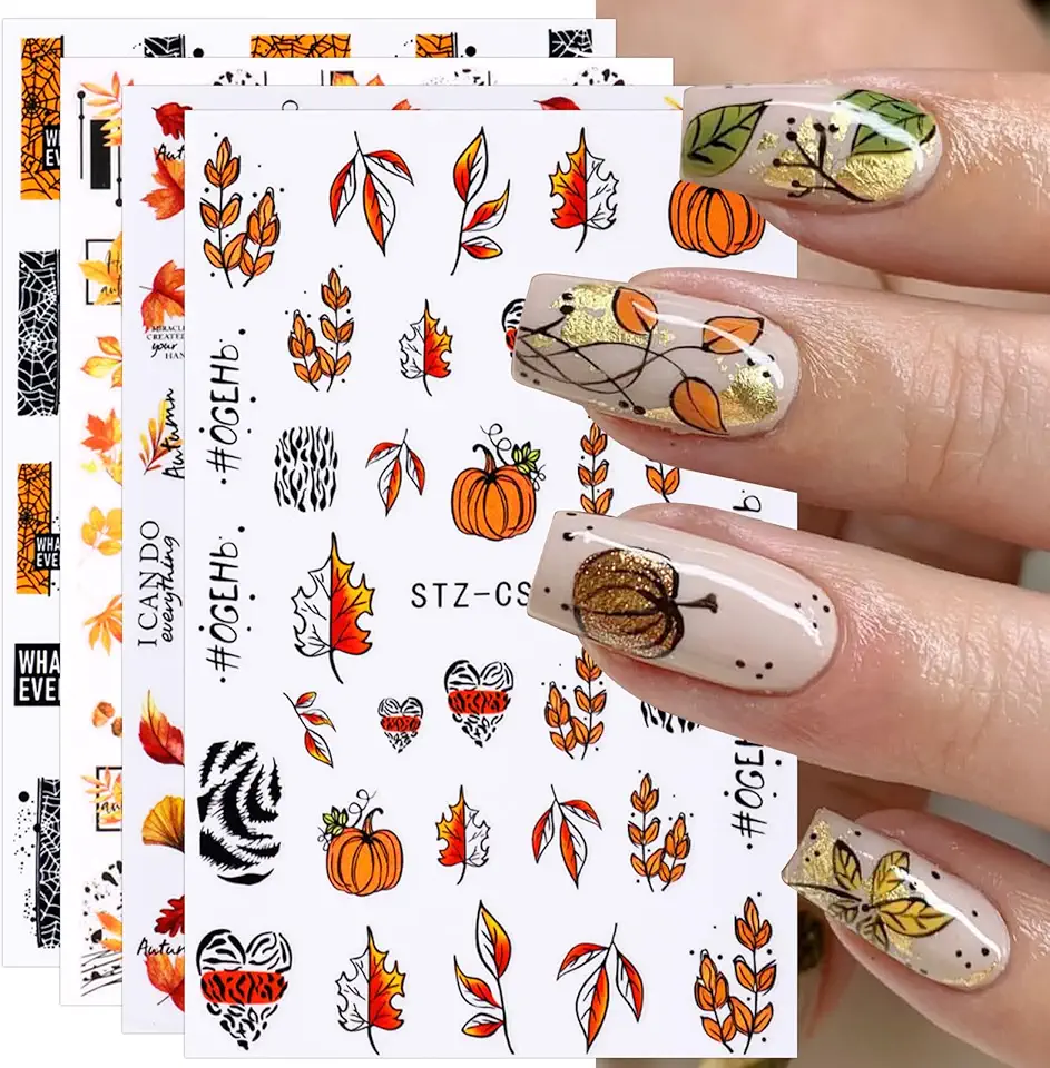 JMEOWIO Autunno Adesivi Unghie Nail Art 9 Fogli Stickers Unghie Autoadesivi Decorazioni Unghie Nail Art Disegni
