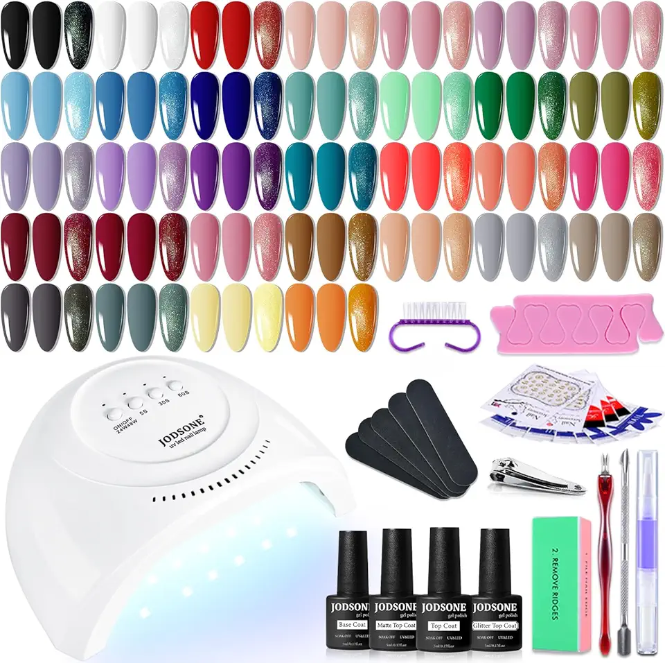 JODSONE Kit Smalto Gel per Unghie con Luce UV 36 Pezzi Set Smalto Gel Classico Nero e Bianco Nude e Blu Viola con Strumenti per Manicure Adatto a Tutte le Stagioni Regali Perfetti