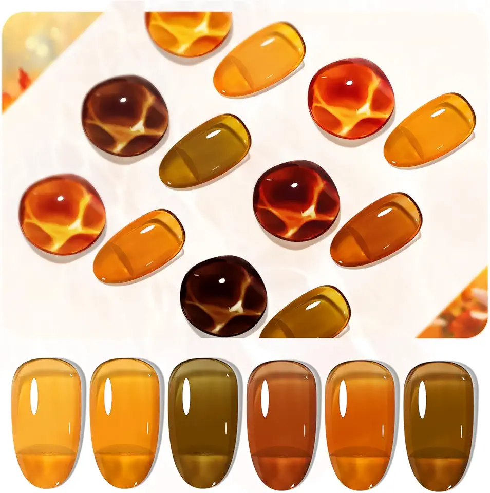 JODSONE Set di 6 smalti in gel per unghie, collezione autunnale, effetto gelatina, Soak Off Need U V, LED, set per autunno malva marrone, rossDlY Home manicure in qualità da salone