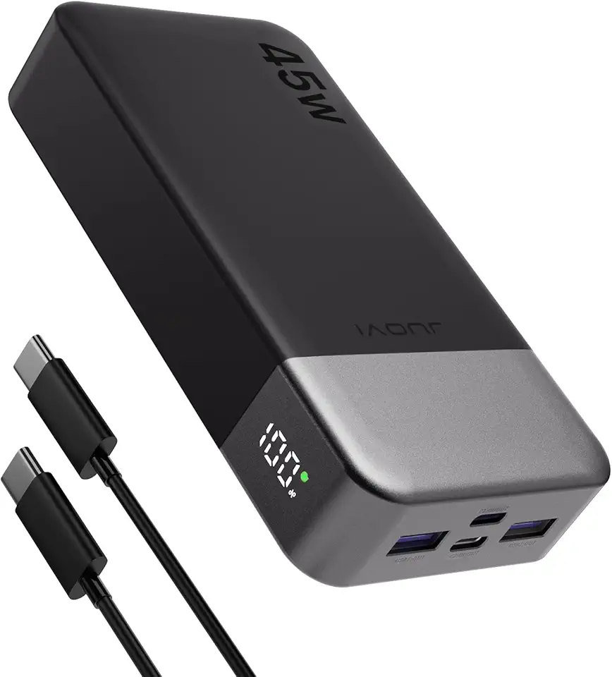 JUOVI Power Bank Portatile J2621, Batteria da 20000 mAh, Ricarica Rapida da 45 W, Compatibile con Switch, MacBook, Tablet, Dell, HP, Notebook, Samsung, iPhone 16 15 14 13, Steam Deck