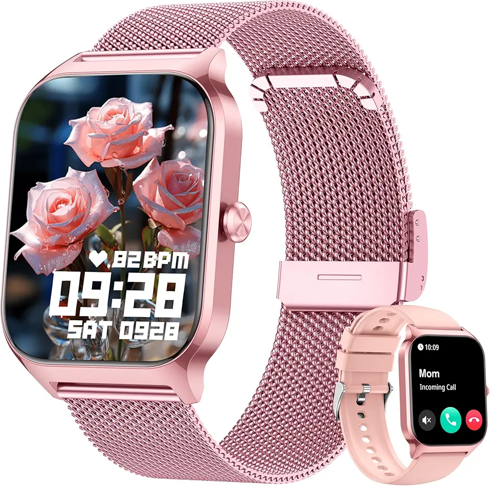 KALINCO Smartwatch Uomo Donna, 1.85” IA Orologio Pressione Sanguigna, Chiamata Bluetooth, SpO2, Frequenza cardiaca, Stress, Sonno, Orologio Mondiale, 100+ Sports Watch, Regalo Android iOS