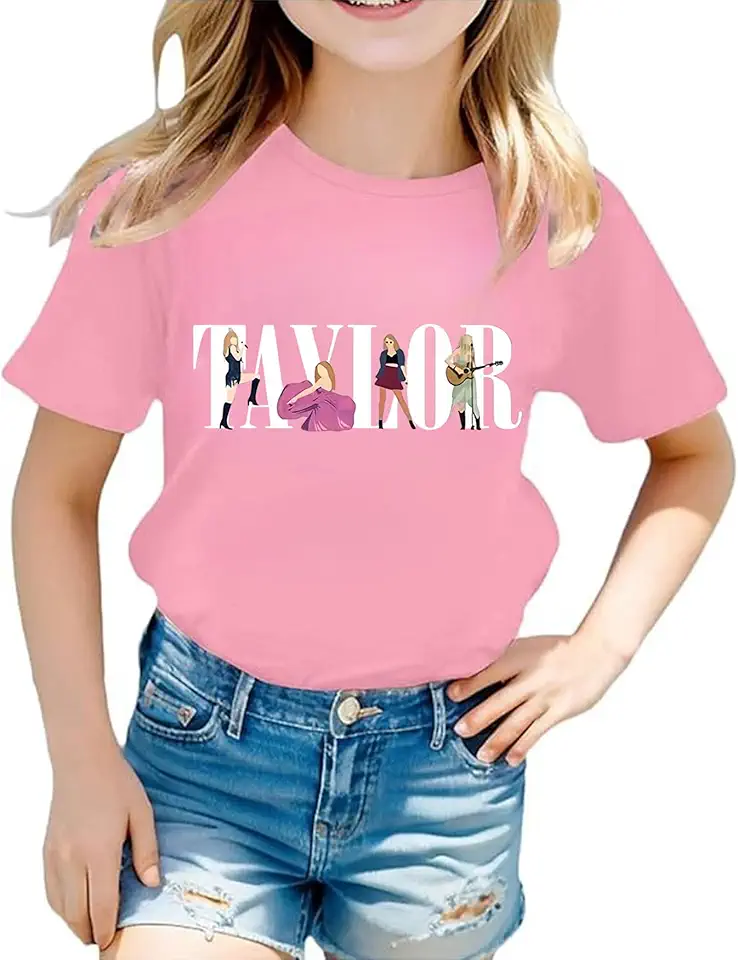 Koongso Maglietta Taylor per ragazze, maglietta per bambini, con grafica a lettera, per fan di ERAS Stage Tour, per musica, concerti, festival, compleanno, casual, estate