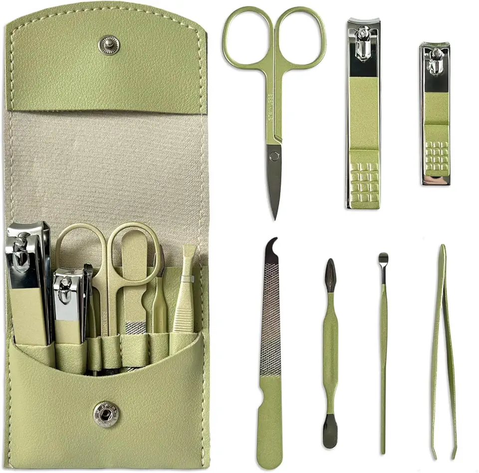 LAC FOR YOU Set Manicure 7 Pezzi – Kit per Unghie e Pedicure Professionale per Donna e Uomo, Set da Viaggio – Verde