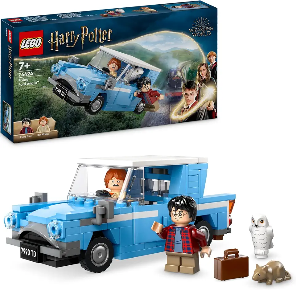 LEGO Harry Potter Ford Anglia Volante, Modellino di Macchina Giocattolo da Costruire, Giochi per Bambini e Bambine da 7 Anni, Auto con Minifigure di Ron Weasley, Edvige e Bacchette Magiche 76424