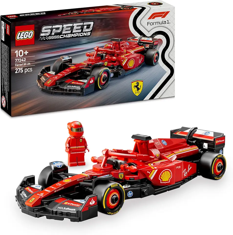 LEGO Speed Champions Auto da Corsa Ferrari F1 SF-24 Giocattolo da Collezione con Minifigure del Pilota di Formula 1 - Modello per Bambini da 10 Anni o per Adulti Fan degli Sport Automobilistici 77242