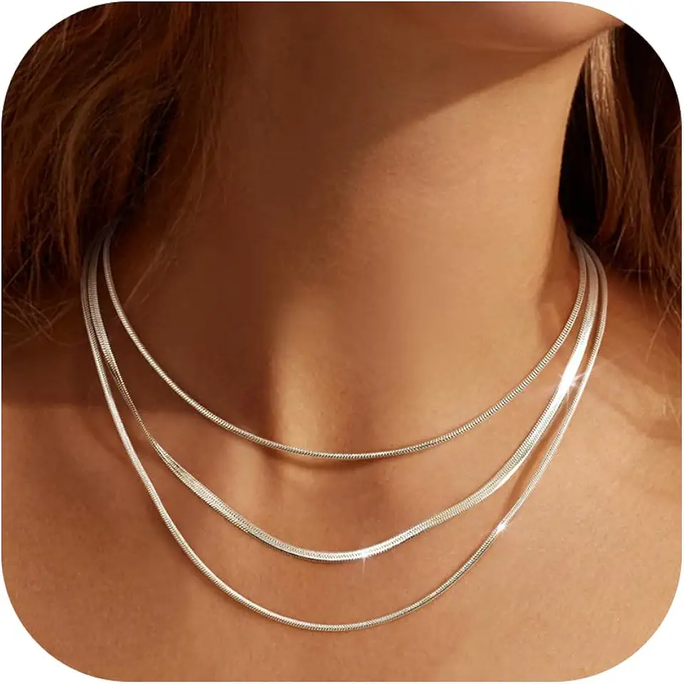 LOLIAS 3 Pezzi Collana Catena Serpente Oro Collana Spina Pesce Donna Girocollo Acciaio Inossidabile Catena Piatta Gioielli Catena Serpente Oro/Argento Regolabile 1/3MM 35/40/45 CM per Donne Ragazza Recycled Claim Standard 100