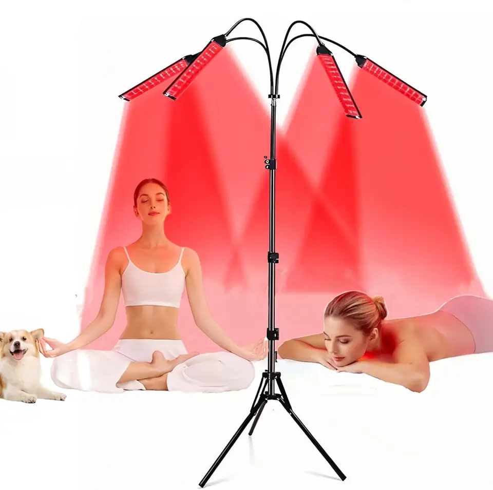 Lampada per terapia a luce rossa con luce infrarossa a 660 nm e 850 nm – 420 LED, 5 livelli, 4 pannelli regolabili, timer e supporto da pavimento per il sollievo da dolori a corpo intero, viso,schiena