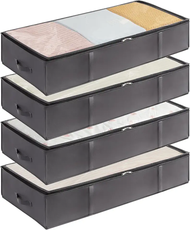 Lifewit Confezione da 4 Contenitori Portaoggetti Sottoletto per Coperte con Maniglia Rinforzata, Organizer per Piumoni, Lenzuola, Vestiti per Camera da Letto, Armadio, Grigio