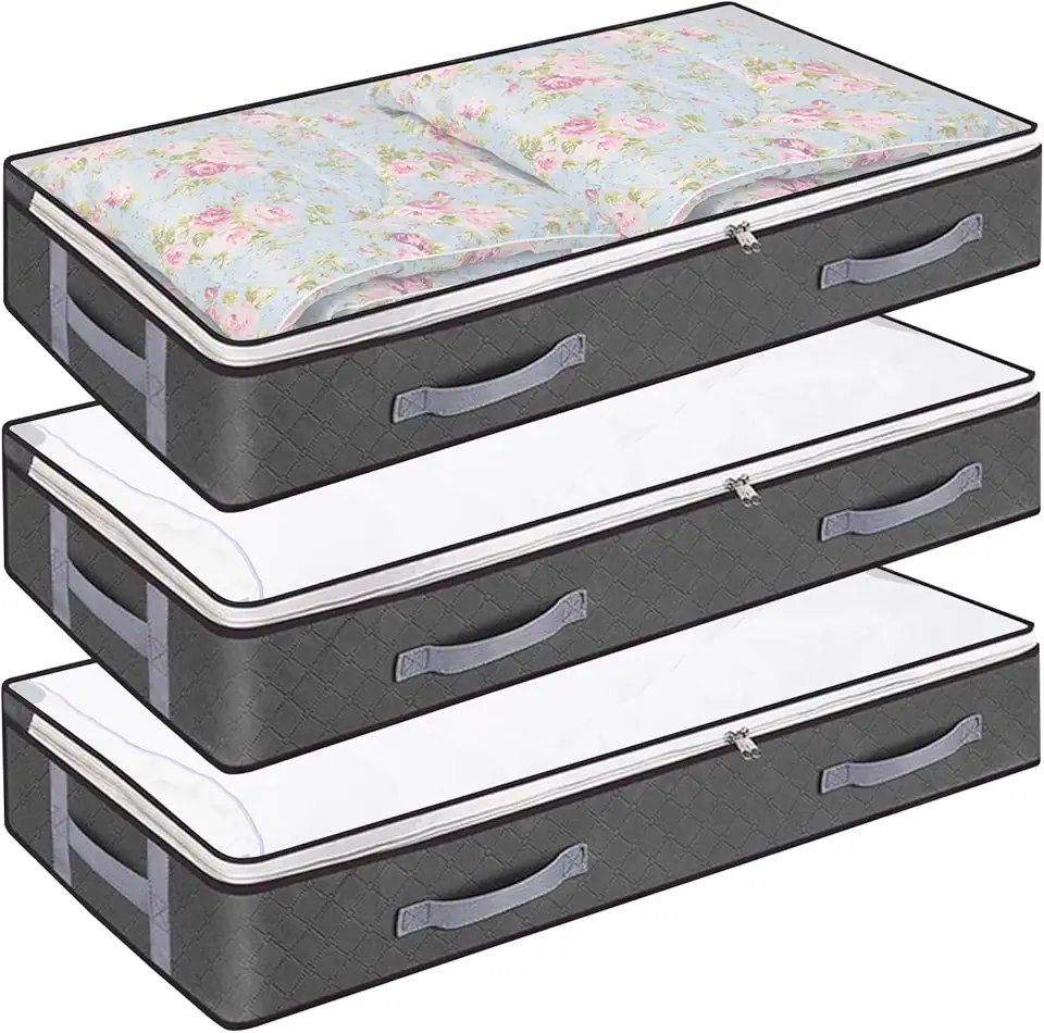 Lixiluxia 3 Pezzi Contenitori Sottoletto, Contenitore Vestiti, Scatole per Letto Contenitore, Contenitori Portaoggetti Sottoletto, Contenitore Sottoletto Pieghevole per Abbigliamento Coperte Piumoni